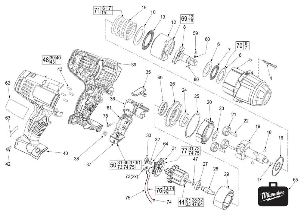 Fig-0 Diagram and Parts List for 2662-20 B79E Milwaukee Impact Driver