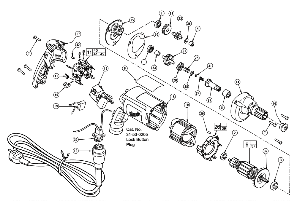 Fig-0 Diagram and Parts List for 6708-56 132A Milwaukee Electric Drill