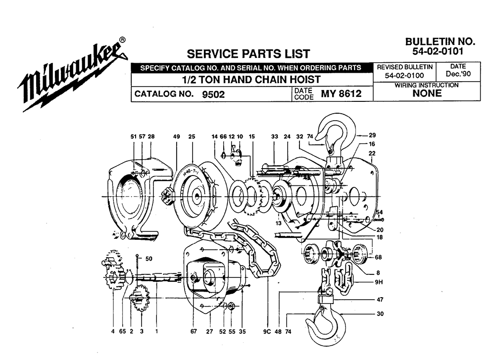 Fig-0 Diagram and Parts List for 9502 MY 8612 Milwaukee Hoist & Winch
