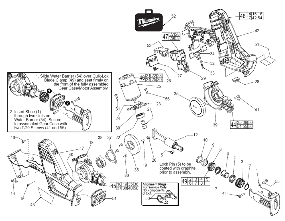 Fig-0 Diagram and Parts List for 2625-20 C41F Milwaukee Reciprocating Saw