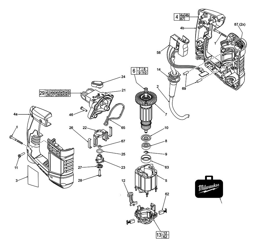 Fig-0 Diagram and Parts List for 5263-59A D91A Milwaukee Electric Drill