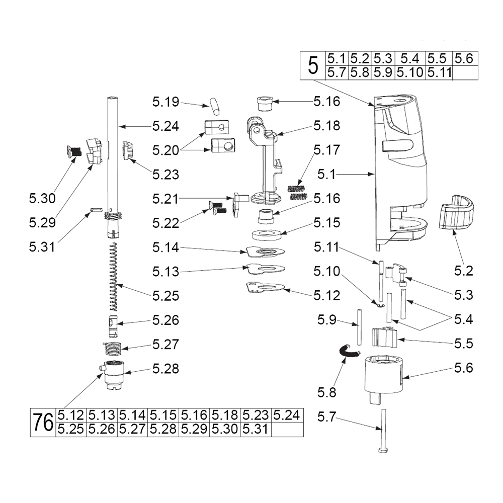 Fig-1 Diagram and Parts List for 2645-22 C07A Milwaukee Saw