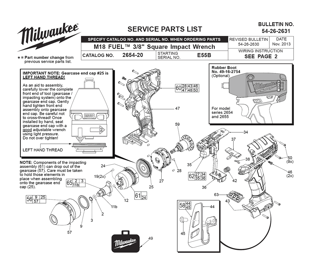 Fig-0 Diagram and Parts List for 2654-22 E55B Milwaukee Impact Driver