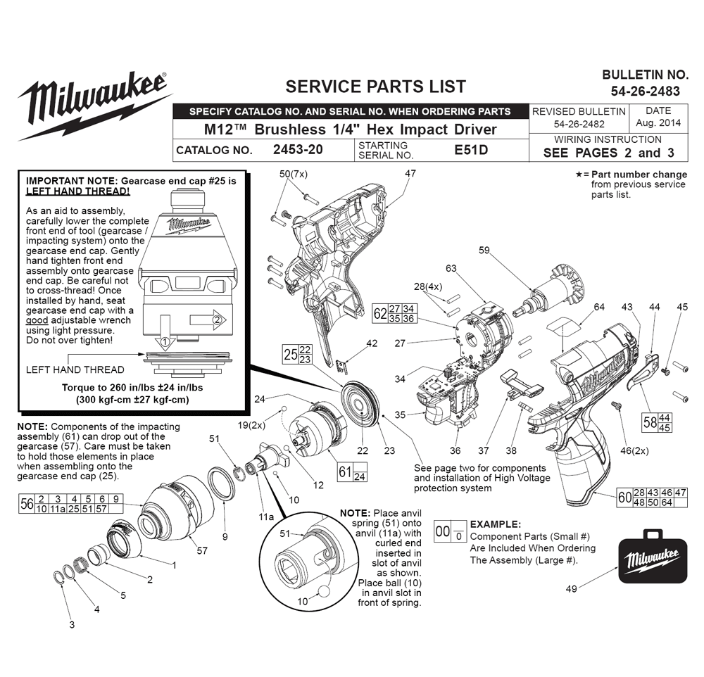 Fig-0 Diagram and Parts List for 2453-22 E51D Milwaukee Impact Driver