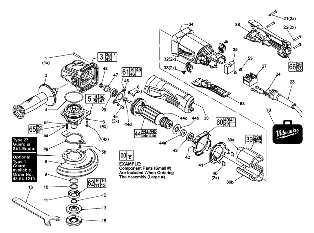 Fig-0 Diagram and Parts List for 6141-31 H39C Milwaukee Angle Grinder