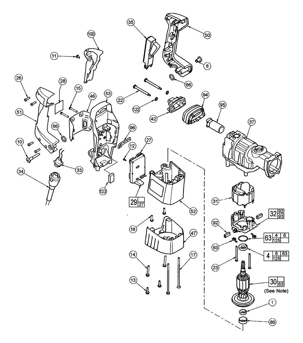 Fig-0 Diagram and Parts List for 5321-90 0011L2001 Milwaukee Electric Drill