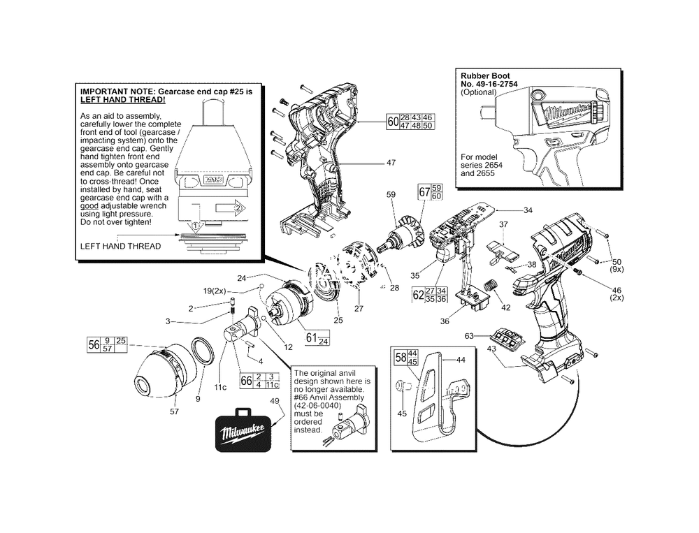M18 Fuel 1/2-Inch Square Impact Wrench Diagram and Parts List for 2655-22 E56D Milwaukee Wrench