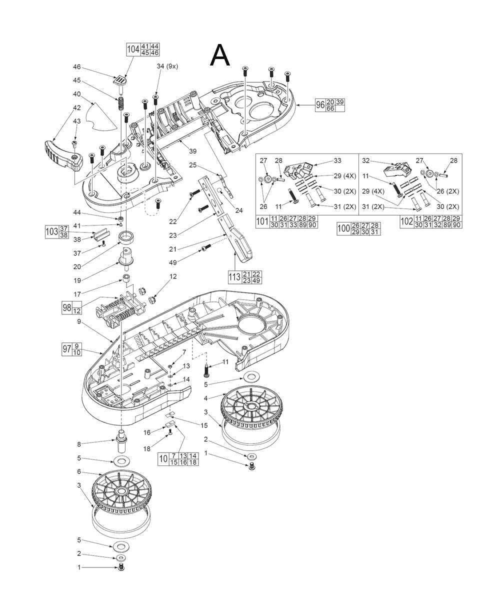 Fig-1 Diagram and Parts List for 2629-22 C14A Milwaukee Saw
