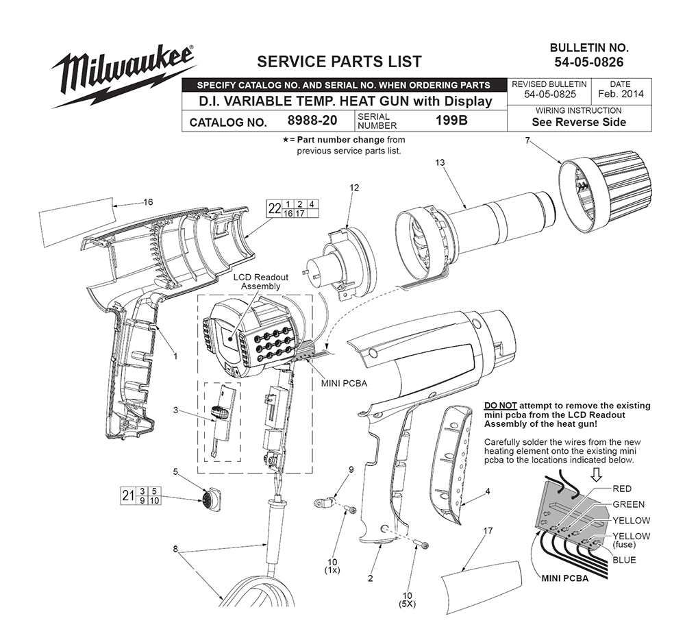 Fig-0 Diagram and Parts List for 8985 199B Milwaukee Heat Gun