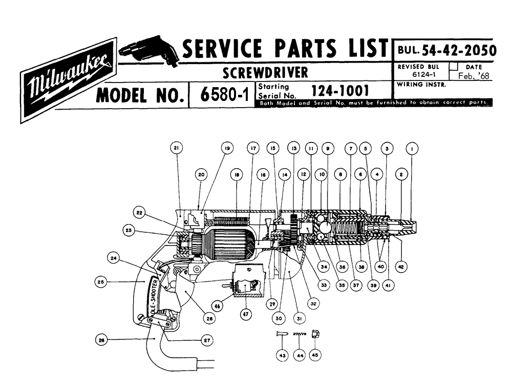Fig-0 Diagram and Parts List for 6580-1 124-1001 Milwaukee Electric Drill