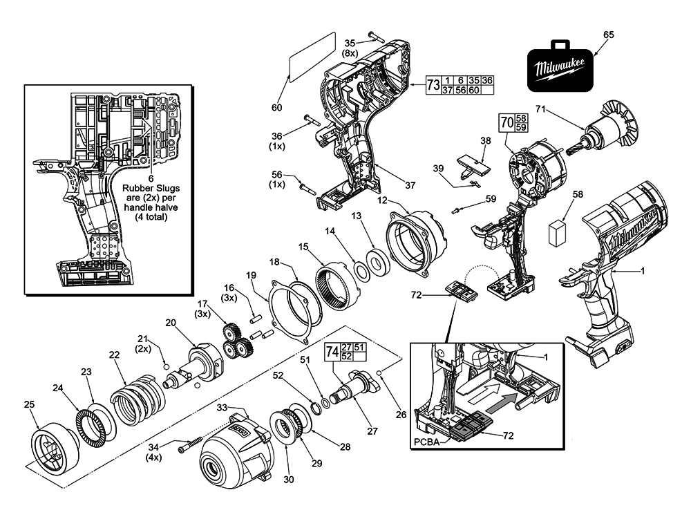 Fig-0 Diagram and Parts List for 2763-059 F79A Milwaukee Impact Driver