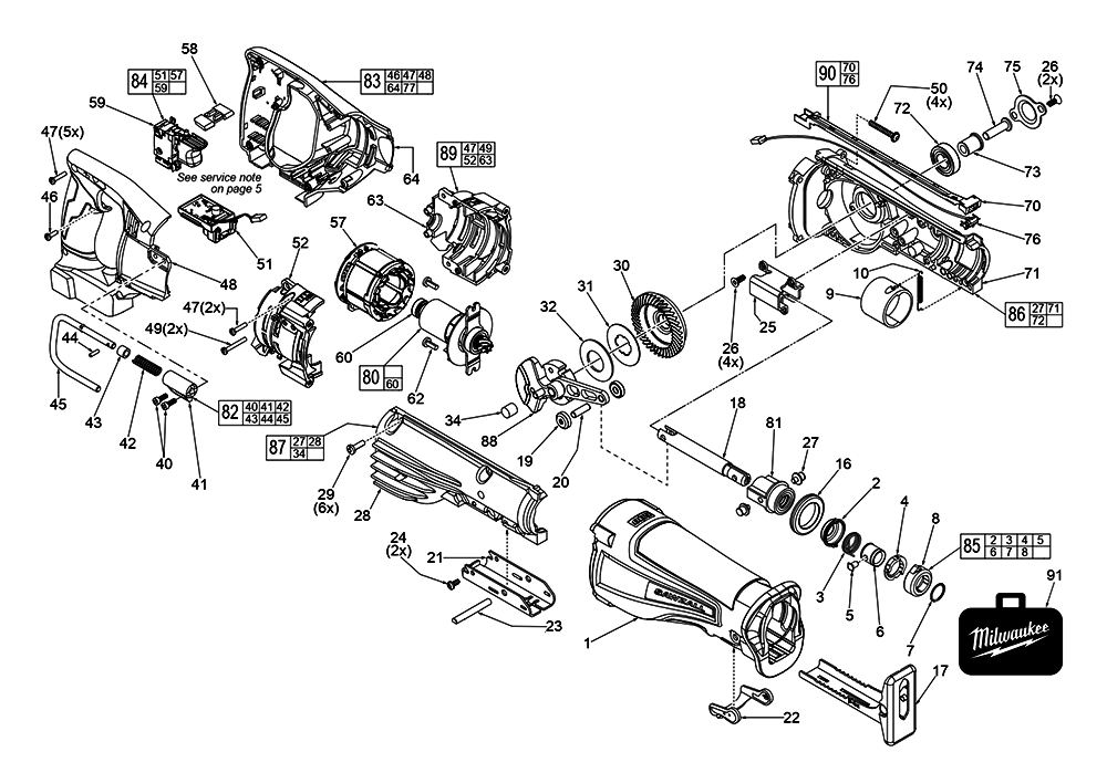 Fig-0 Diagram and Parts List for 2720-059 F56A Milwaukee Reciprocating Saw