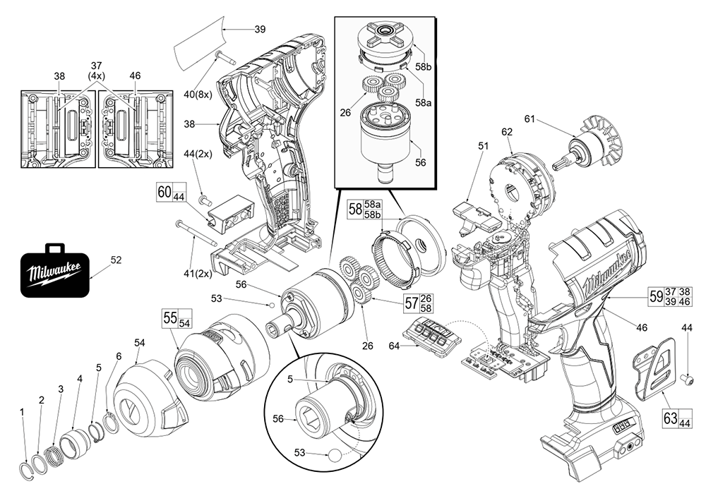 Fig-0 Diagram and Parts List for 2760-20 H16B Milwaukee Impact Driver
