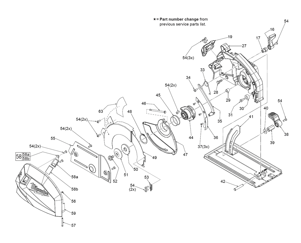 Fig-1 Diagram and Parts List for 6370-20 A35D Milwaukee Saw