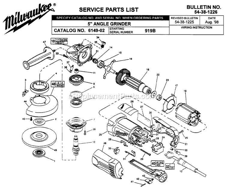 Page A Diagram and Parts List for 6149-02 919B Milwaukee Sander Grinder