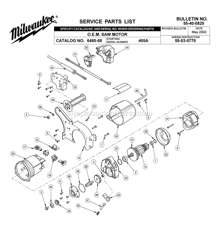 Page A Diagram and Parts List for 6485-68 405A Milwaukee Saw