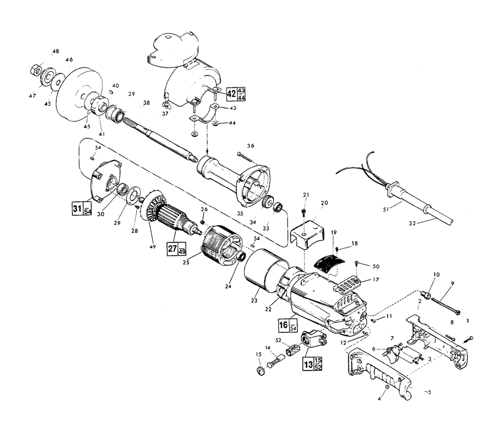 Fig-0 Diagram and Parts List for 5243 663-6600 Milwaukee Angle Grinder