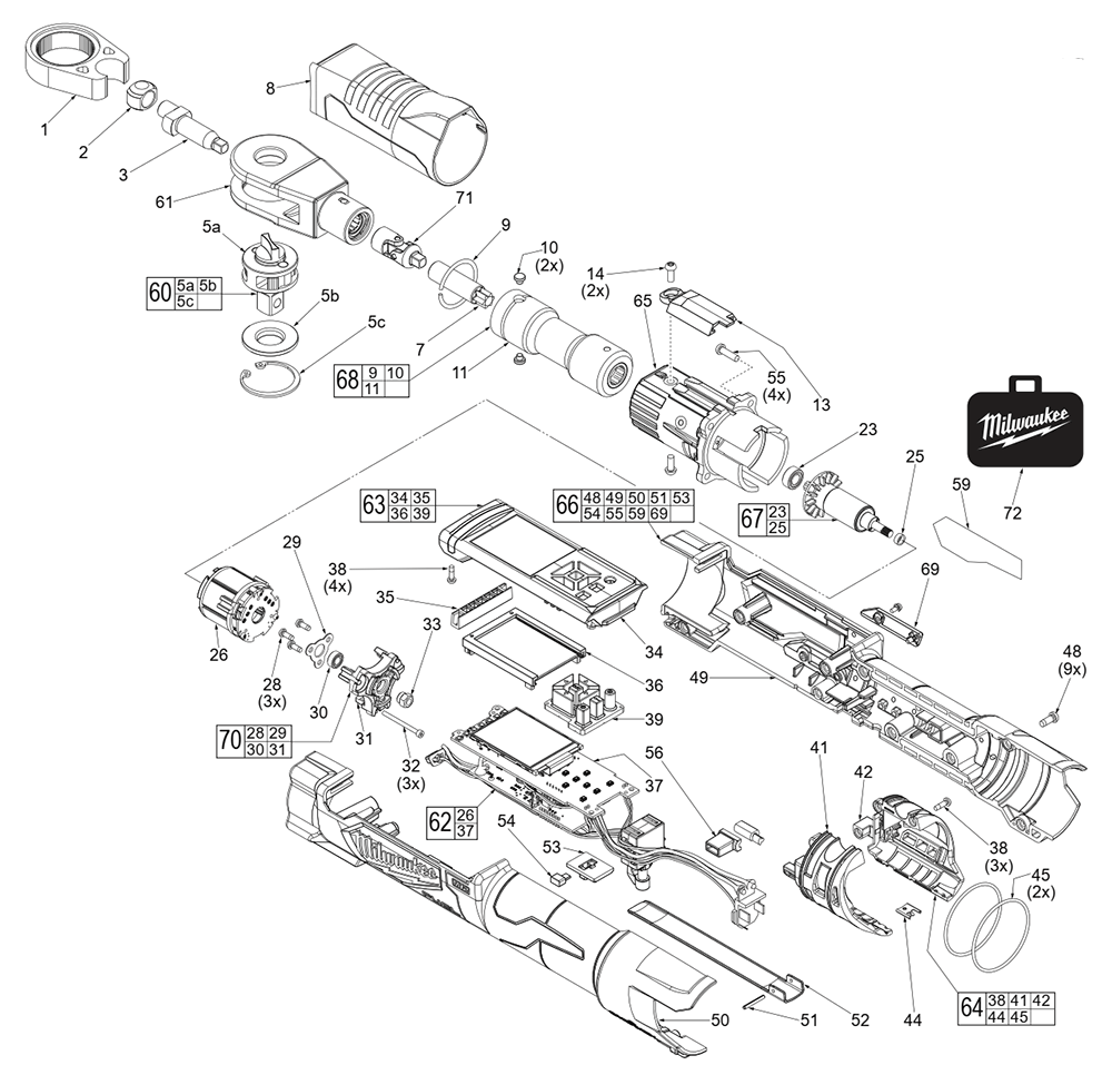 Fig-0 Diagram and Parts List for 2466-20 K80A Milwaukee Impact Driver