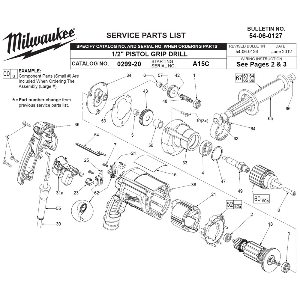 Fig-0 Diagram and Parts List for 0299-20 A15C Milwaukee Electric Drill