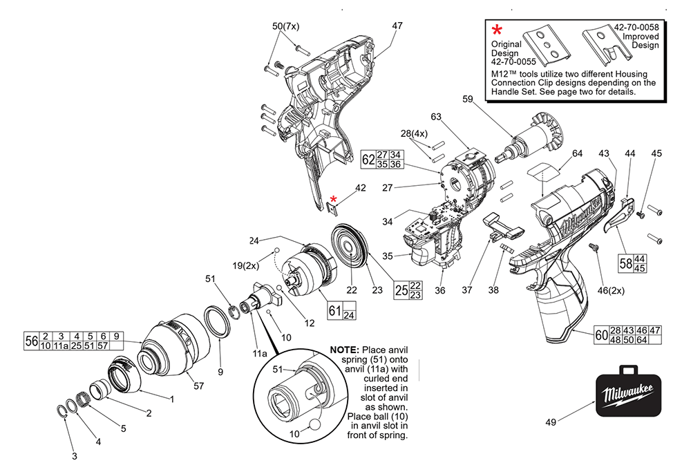 Fig-0 Diagram and Parts List for 2453-059 F13B Milwaukee Impact Driver