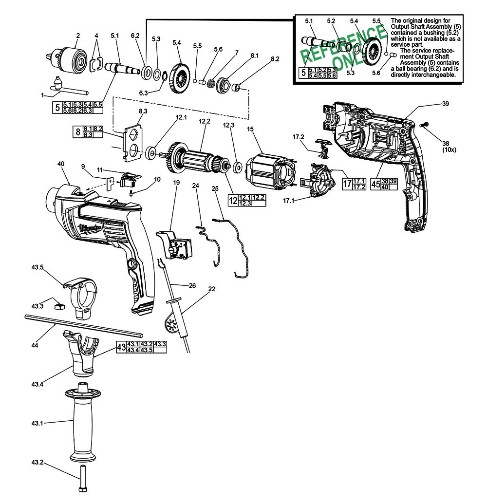 Fig-0 Diagram and Parts List for 5374-59B E65A Milwaukee Electric Drill