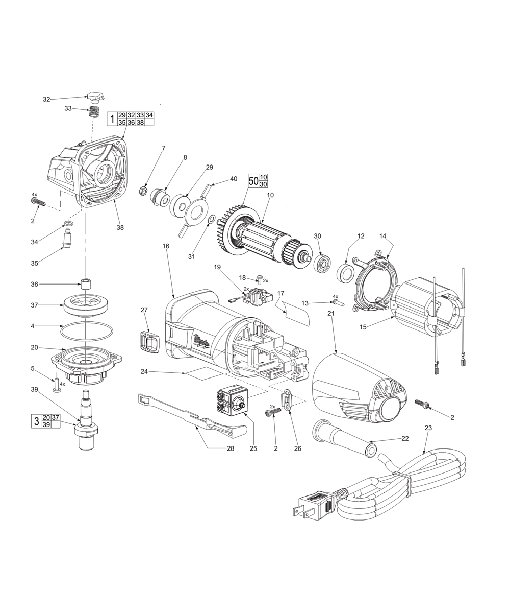 Fig-0 Diagram and Parts List for 6130-33 C27C Milwaukee Angle Grinder
