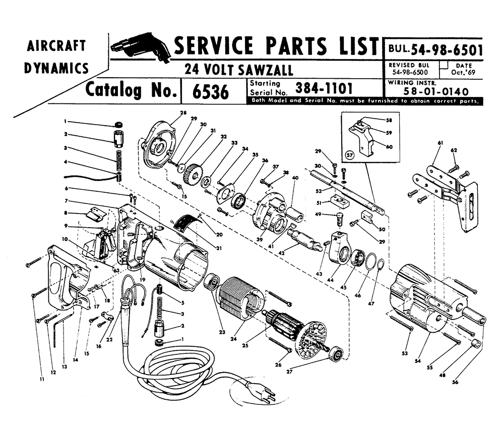 Fig-0 Diagram and Parts List for 6536 384-1101 Milwaukee Saw