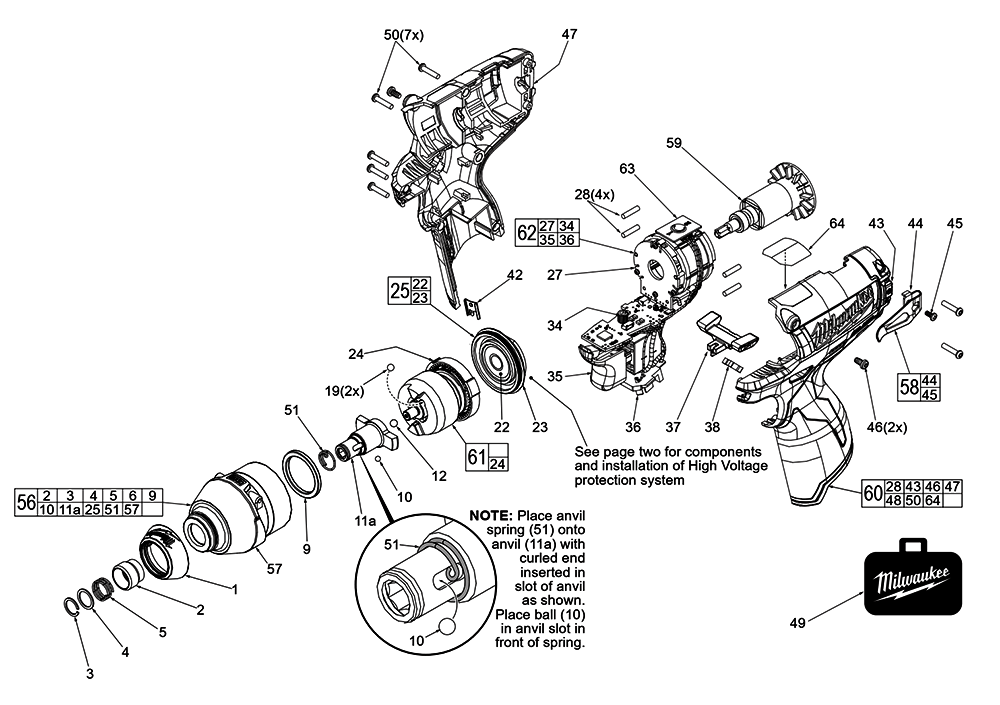Fig-0 Diagram and Parts List for 2453-059 F13C Milwaukee Impact Driver