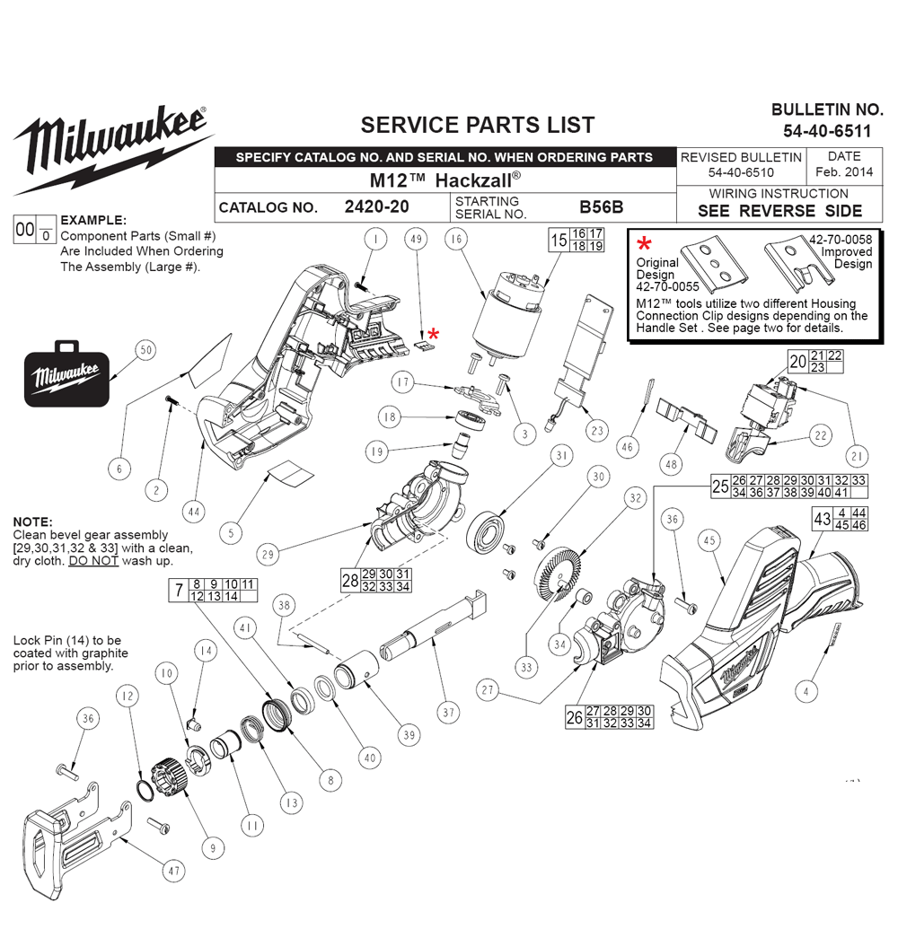 Fig-0 Diagram and Parts List for 2420-22 B56B Milwaukee Saw