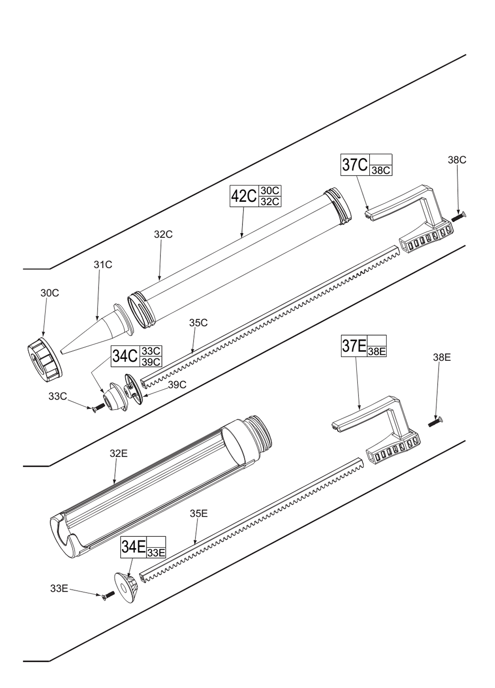 Fig-1 Diagram and Parts List for 2441-20 E34A Milwaukee Caulking Gun