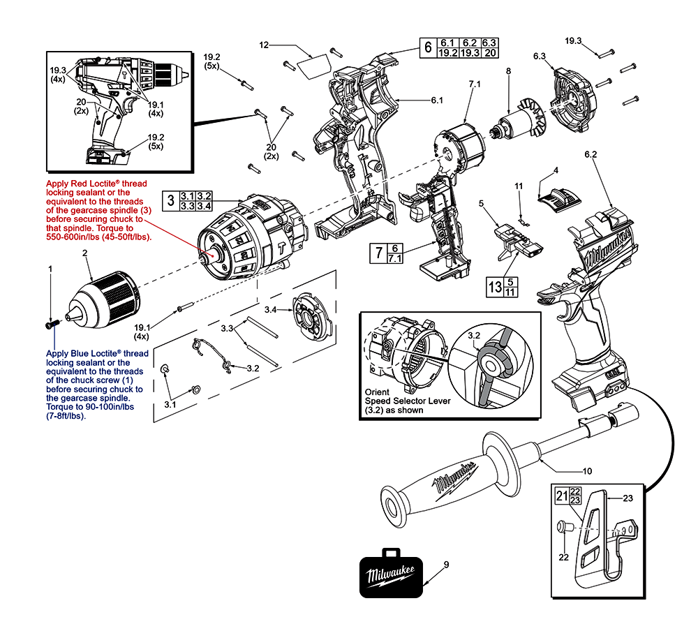 Fig-0 Diagram and Parts List for 2604-059 F17A Milwaukee Hammer Drill
