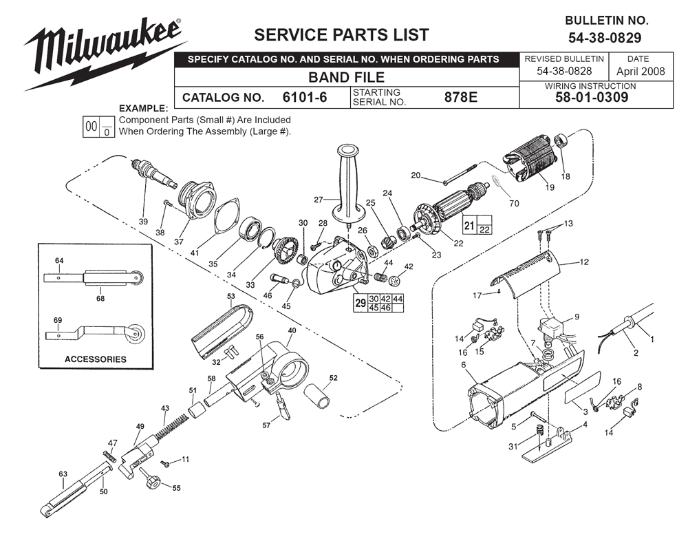 Fig-0 Diagram and Parts List for 6101 878E Milwaukee Sander Polisher