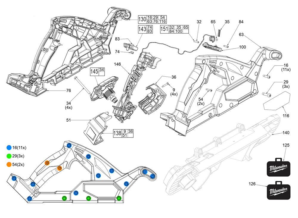 Fig-1 Diagram and Parts List for 2829S-20 L23A Milwaukee Band Saw