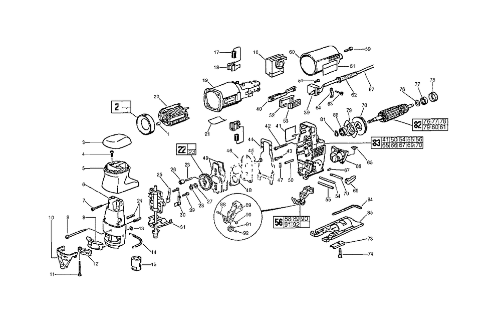 Orbital Jig Saw Diagram and Parts List for 6276-21 890A Milwaukee Jig Saw