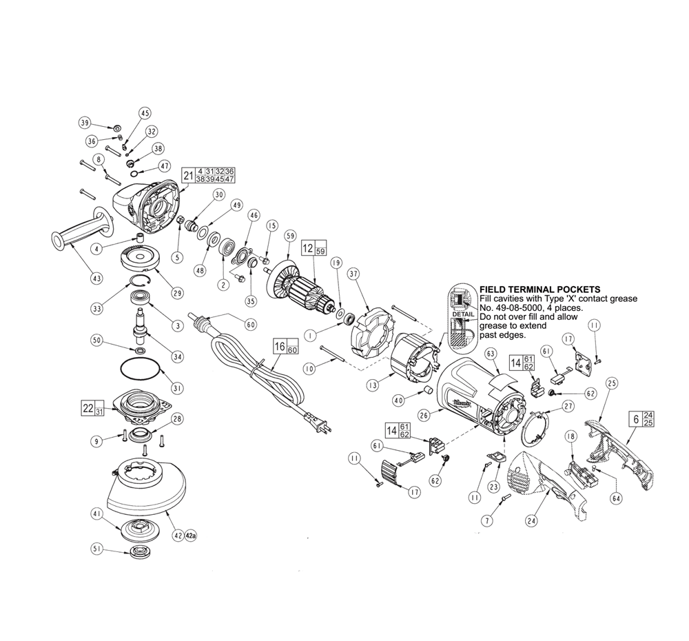 Fig-0 Diagram and Parts List for 6088-30 B43B Milwaukee Angle Grinder