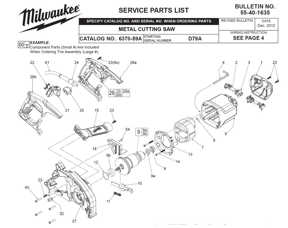 Fig-0 Diagram and Parts List for 6370-59A D79A Milwaukee Saw