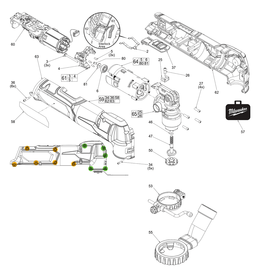 Fig-0 Diagram and Parts List for 2526-20 L31B Milwaukee Multi-Tool
