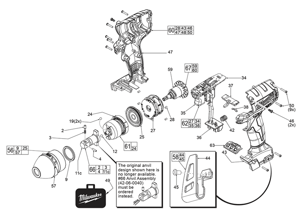 Fig-0 Diagram and Parts List for 2655-059 F22D Milwaukee Impact Driver