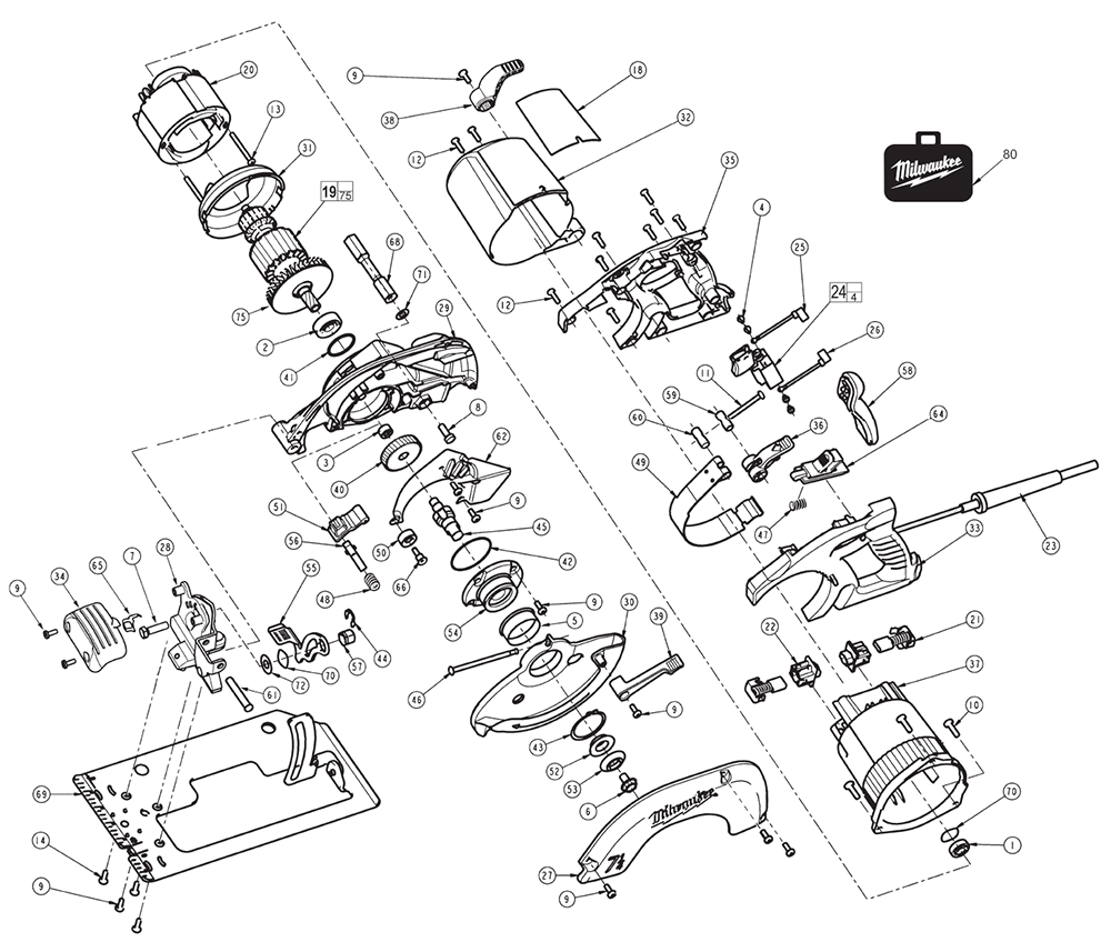 Fig-0 Diagram and Parts List for 6391-21 189C Milwaukee Saw