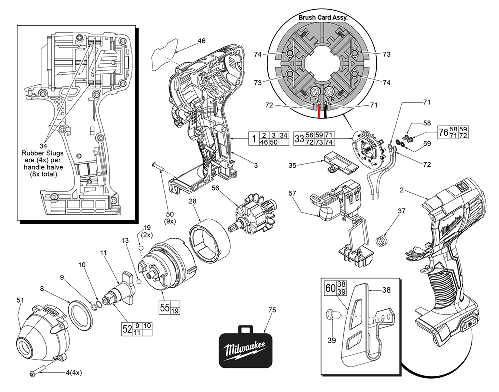 Fig-0 Diagram and Parts List for 2658-059 F72B Milwaukee Impact Driver