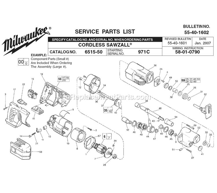 Page A Diagram and Parts List for 6515-50 971C Milwaukee Circular Saw