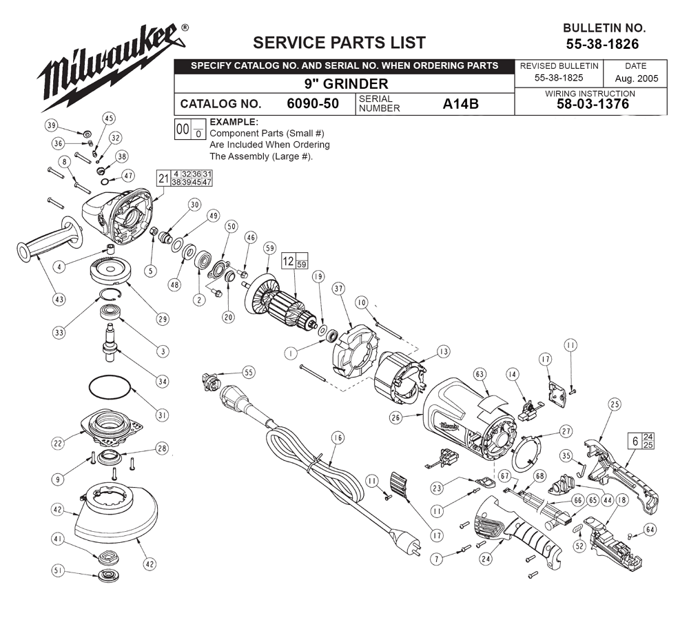 Fig-0 Diagram and Parts List for 6090-50 A14B Milwaukee Angle Grinder