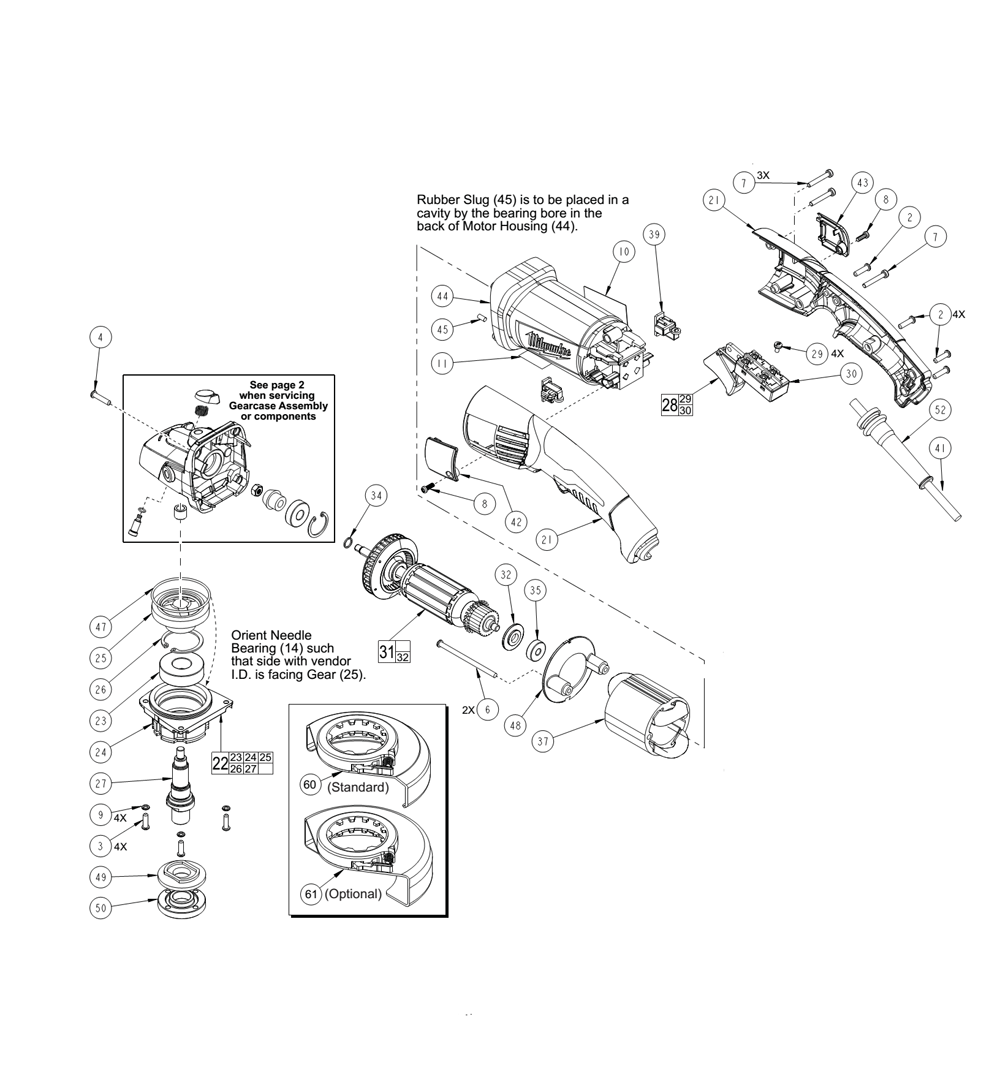 Fig-0 Diagram and Parts List for 6122-31A B66B Milwaukee Angle Grinder