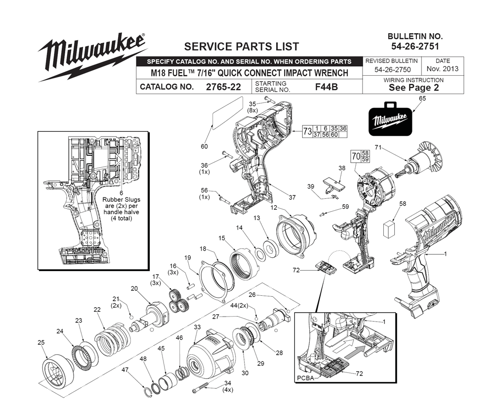 Fig-0 Diagram and Parts List for 2765-22 F44B Milwaukee Impact Driver