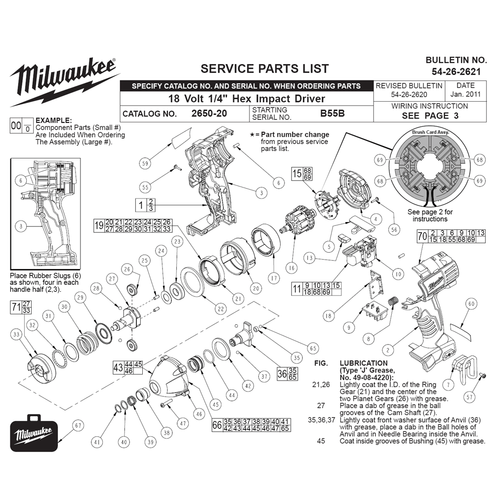 Fig-0 Diagram and Parts List for 2650-22 B55B Milwaukee Impact Driver