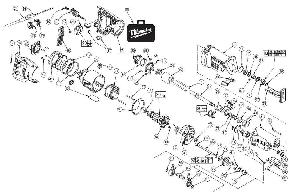 Fig-0 Diagram and Parts List for 6523-21 A65G Milwaukee Saw