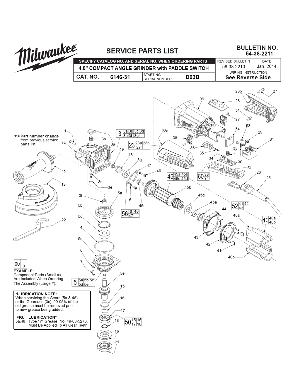 Fig-0 Diagram and Parts List for 6146-31 D03B Milwaukee Angle Grinder