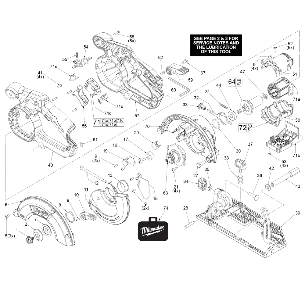 Fig-0 Diagram and Parts List for 2530-20 G32A Milwaukee Circular Saw