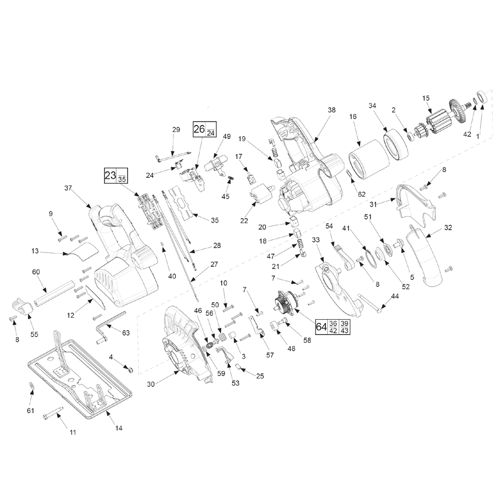 Fig-0 Diagram and Parts List for 0740-22 A94B Milwaukee Saw