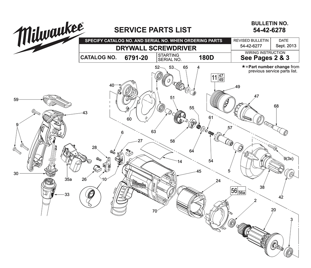 Fig-0 Diagram and Parts List for 6791-20 180D Milwaukee Electric Drill